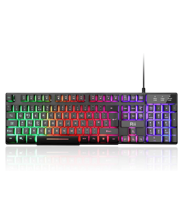 Rii Gaming Keyboard, RK100 Plus Rainbow LED Backlit Keyboard Mechanical Feeling,USB Wired Keyboard for Working Gaming (UK Layout)
