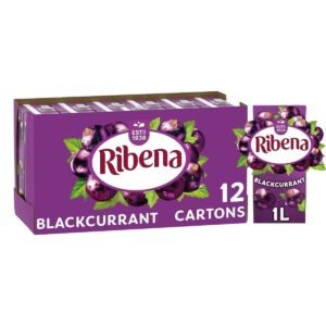 Ribena Blackcurrant Juice Drink Carton 12x1L | Real Fruit | Rich In Vitamin C | No Artificial Colours or flavours | Perfect For On The Go