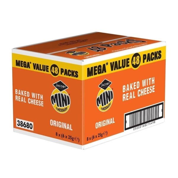 Jacob's Mini Cheddars Baked with Real Cheese Snack Biscuits Crackers 48 x 25g Bags