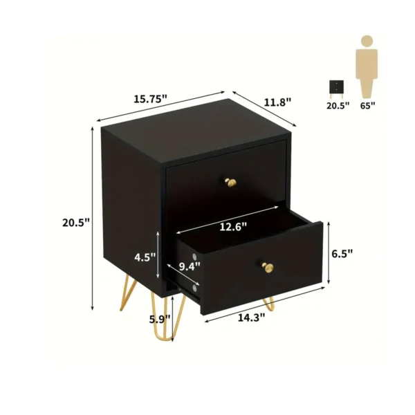 2 Pcs Wooden Nightstands Storage Cabinets (20.5"x15.7"x11.8") - Image 2