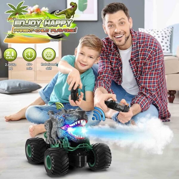 Dinosaur Toys for Boys, 1:16 Scale Remote Control Monster Truck Toys with Spray Roar LED Lights, Kids Toys for 4 5 6 7 8 Year Old Boys Gifts - Image 3