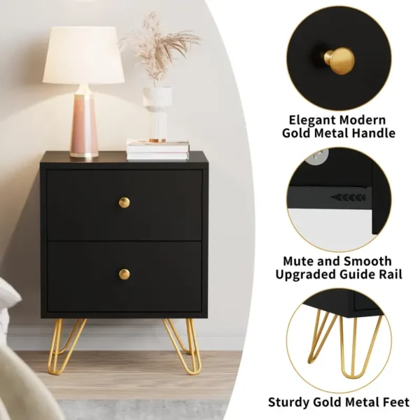 2 Pcs Wooden Nightstands Storage Cabinets (20.5"x15.7"x11.8") - Image 3