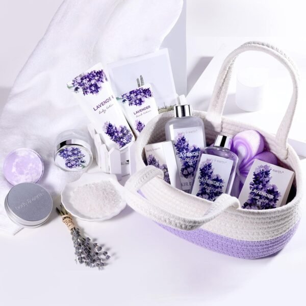 BODY & EARTH Spa Gift Set for Women - Gift Basket 11 Pcs Lavender Bath Set for Women - Image 2