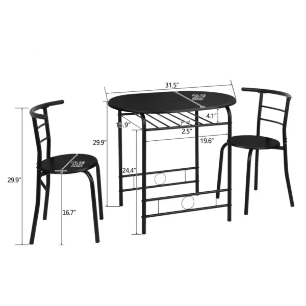 VINGLI 3 Piece Bistro Dining Set, Kitchen Compact Table Breakfast Table, Space-Saving Design Kitchen Wooden Table and 2 Chairs - Image 2