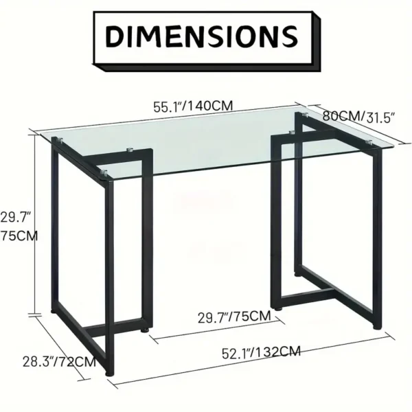 FurnitureR Tempered Glass Dining 55 Inches Dinner Table For 4-6 Persons - Image 2