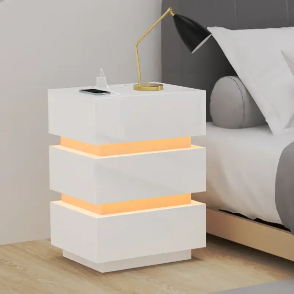 Modern Smart Nightstand With Glass Panel - Stylish Bedside Table For Bedroom Furniture With Advanced Technology - Image 2