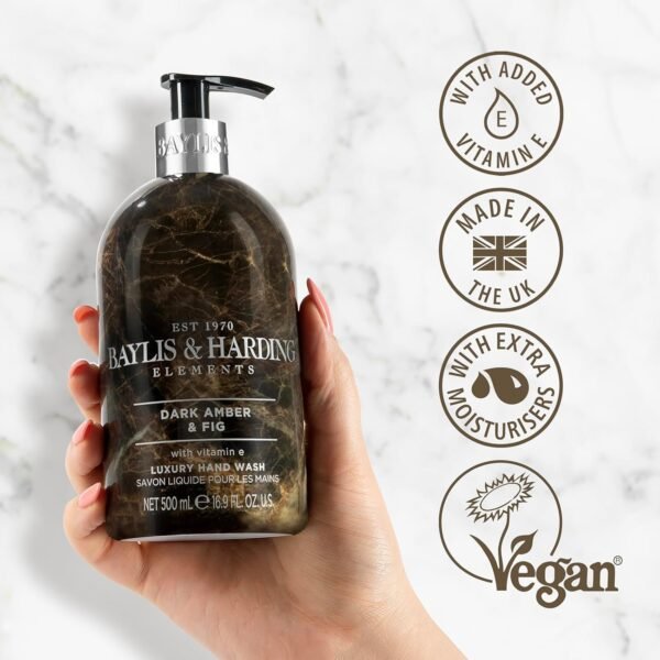 Baylis & Harding Dark Amber & Fig Elements Hand Wash, 500 ml (Pack of 3) - Vegan Friendly - Image 3