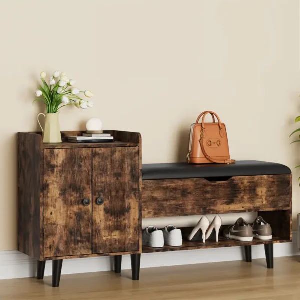 50" Entryway Shoe Bench with Hidden Storage, Shoe Organizer Storage Bench with Shelf And Cabinet - Image 3