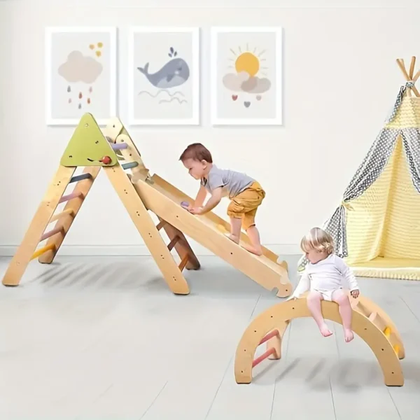 Pikler Triangle Set, Montessori 5in1 Toddler Climbing Toys Indoor Playground - Image 2