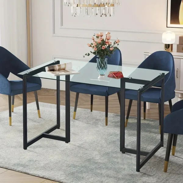 FurnitureR Tempered Glass Dining 55 Inches Dinner Table For 4-6 Persons - Image 4