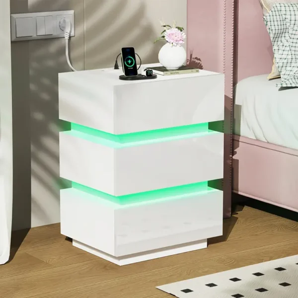 Modern Smart Nightstand With Glass Panel - Stylish Bedside Table For Bedroom Furniture With Advanced Technology - Image 4