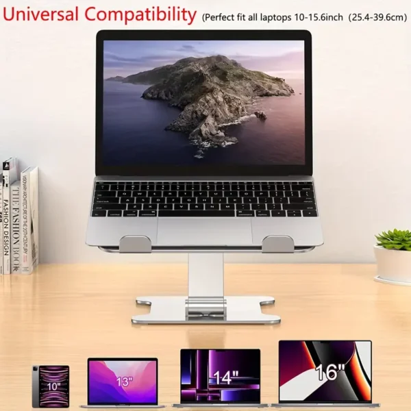 1pc Foldable Laptop Stand, Silvery Aluminum Ergonomic Laptop Holder For 10-16 Inch (25.4-40.6cm) Laptops - Image 3