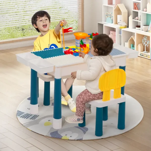 Kid Activity Table Set with 2 Chairs and 100Pcs Large Size Blocks, Compatible with Classic Blocks - Image 4