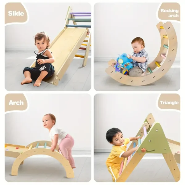 Pikler Triangle Set, Montessori 5in1 Toddler Climbing Toys Indoor Playground - Image 3