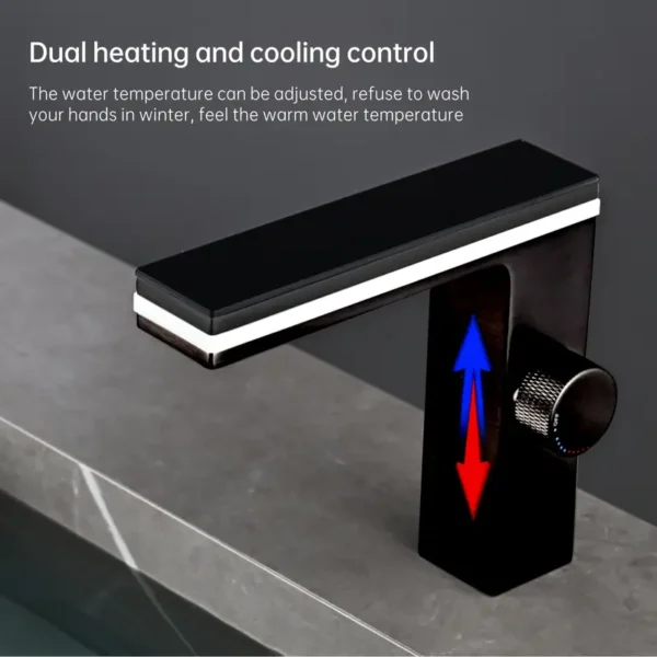 SOQO Smart Digital Display Bathroom Faucet, LED Temperature Digital Display Faucet, Brass Basin Faucet, Single Hole Bathroom Basin, Black - Image 3