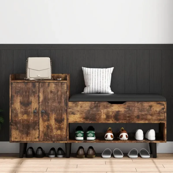50" Entryway Shoe Bench with Hidden Storage, Shoe Organizer Storage Bench with Shelf And Cabinet - Image 4
