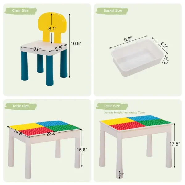 Kid Activity Table Set with 2 Chairs and 100Pcs Large Size Blocks, Compatible with Classic Blocks - Image 2