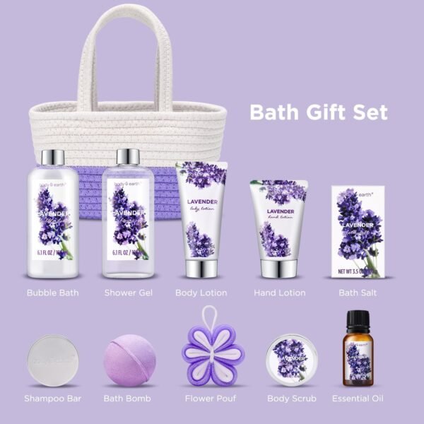 BODY & EARTH Spa Gift Set for Women - Gift Basket 11 Pcs Lavender Bath Set for Women - Image 5