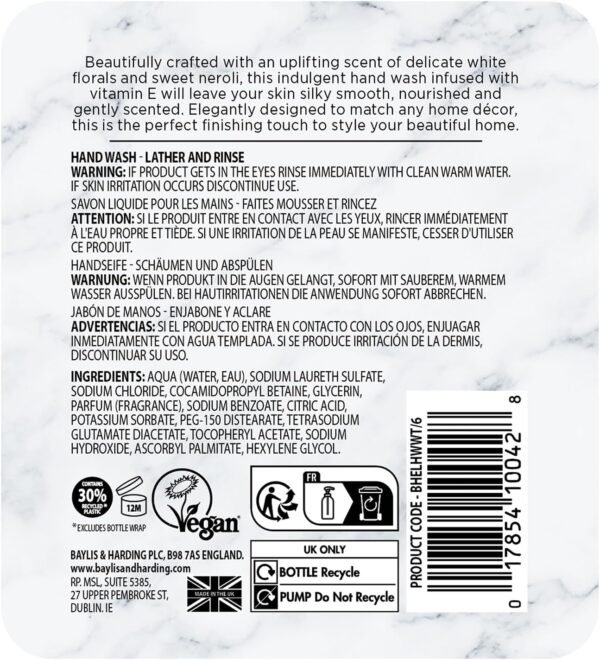 Baylis & Harding Elements White Tea & Neroli Hand Wash, 500 ml (Pack of 3) - Vegan Friendly - Image 4