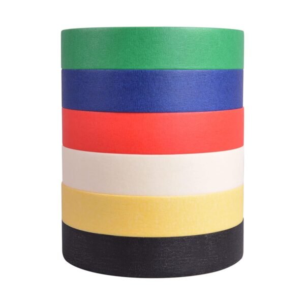 ADHES Colored Masking Tape, Easy Tear Adhesive Leaves No Residue Painters Tape - 1 Inch X 55 Yds, 6 Roll - Image 3