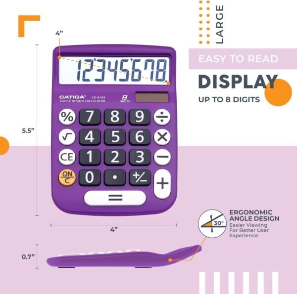 Desktop Calculator 12 Digit with Large LCD Display - CD-8185 (Violet) - Image 3