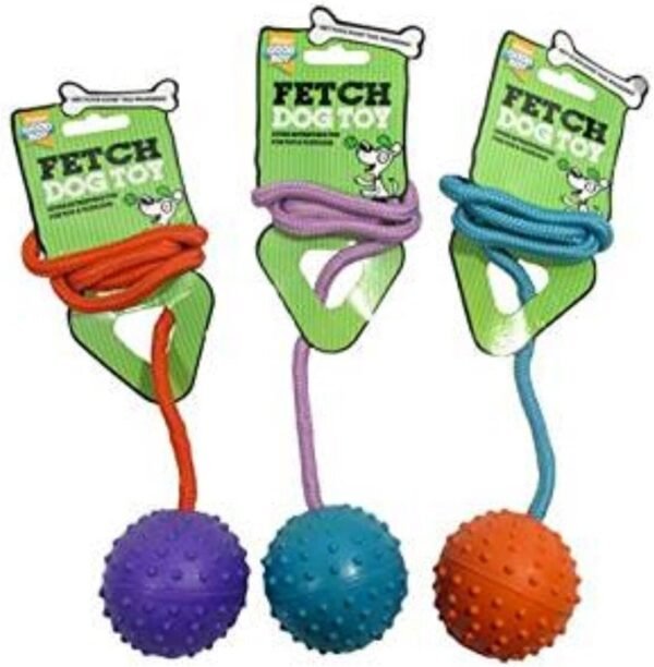 3 PACK GOODBOY FETCH DOG TOY BOUNCY PIMPLED RUBBER BALL ON ROPE THROW 08986 - Image 2