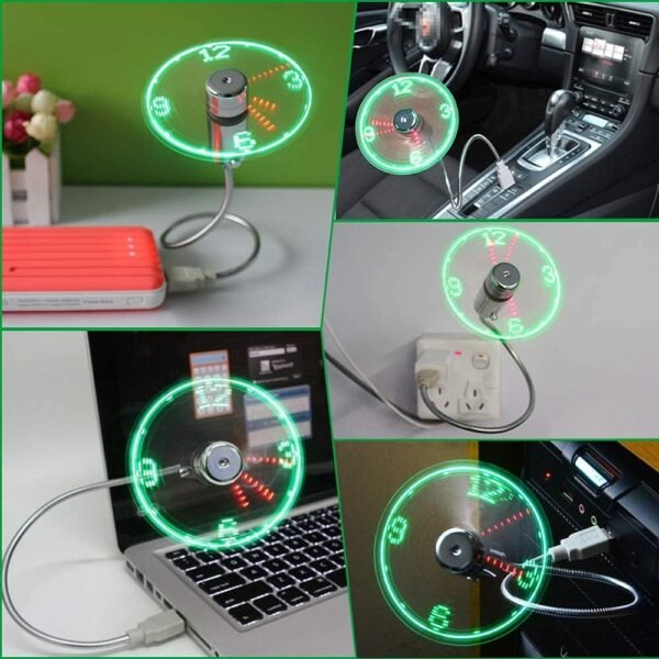 huiheng USB LED Fan, Mini LED Clock Fan with Flexible Gooseneck, Personal Silent Laptop Fan USB Powered for Home Office - Image 3