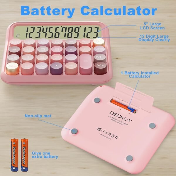 Mechanical Calculator 12 Digit Extra Large 5-Inch LCD Display - 15°Tilt Screen for Kids Calculator(Rose) - Image 3