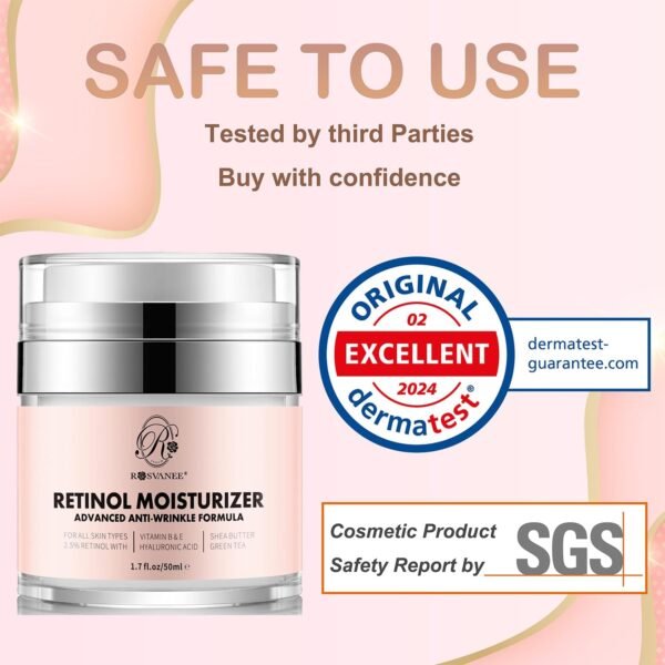 ROSVANEE Retinol Moisturizer Anti Aging Cream for Face, Neck and Eye with 2.5% Retinol, Hyaluronic Acid and Vitamins E & B5 - Image 4