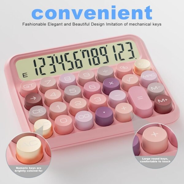 Mechanical Calculator 12 Digit Extra Large 5-Inch LCD Display - 15°Tilt Screen for Kids Calculator(Rose) - Image 2