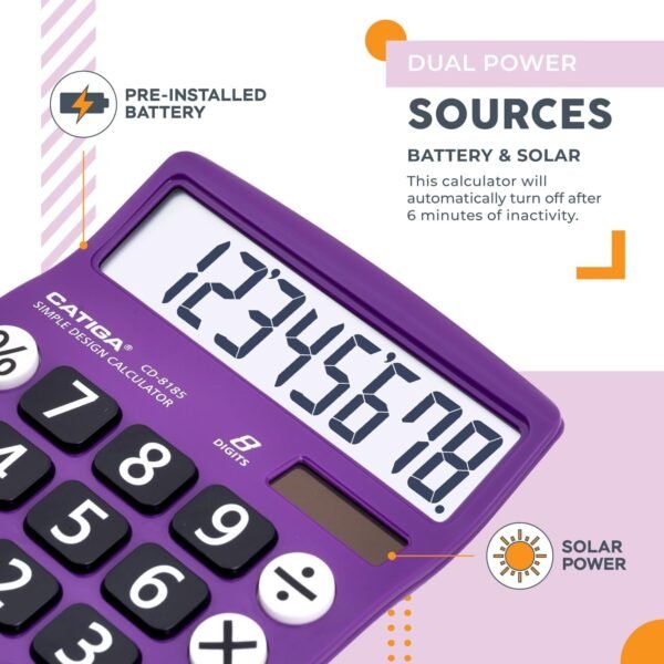 Desktop Calculator 12 Digit with Large LCD Display - CD-8185 (Violet) - Image 4