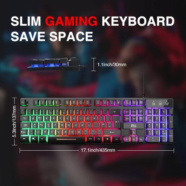 Rii Gaming Keyboard, RK100 Plus Rainbow LED Backlit Keyboard Mechanical Feeling,USB Wired Keyboard for Working Gaming (UK Layout) - Image 2
