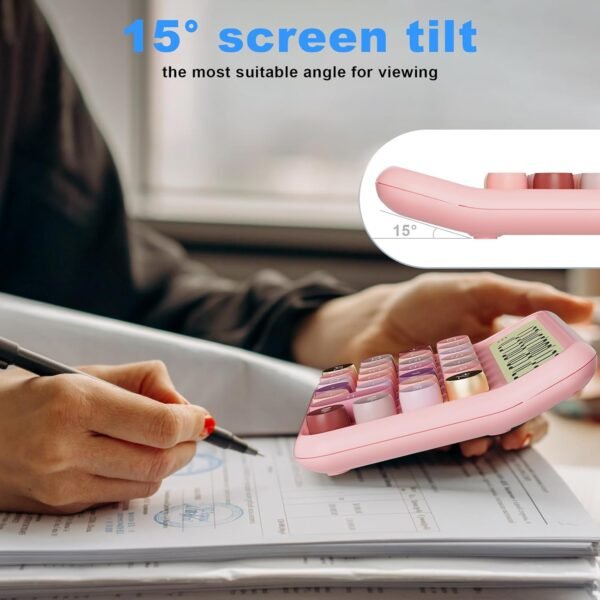 Mechanical Calculator 12 Digit Extra Large 5-Inch LCD Display - 15°Tilt Screen for Kids Calculator(Rose) - Image 5