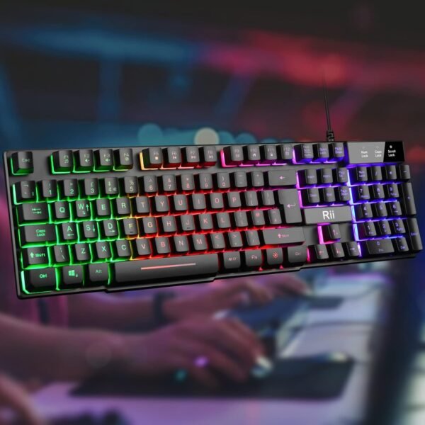 Rii Gaming Keyboard, RK100 Plus Rainbow LED Backlit Keyboard Mechanical Feeling,USB Wired Keyboard for Working Gaming (UK Layout) - Image 4
