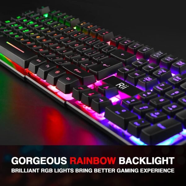 Rii Gaming Keyboard, RK100 Plus Rainbow LED Backlit Keyboard Mechanical Feeling,USB Wired Keyboard for Working Gaming (UK Layout) - Image 5