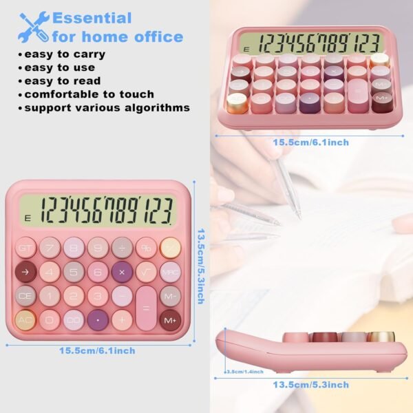 Mechanical Calculator 12 Digit Extra Large 5-Inch LCD Display - 15°Tilt Screen for Kids Calculator(Rose) - Image 4
