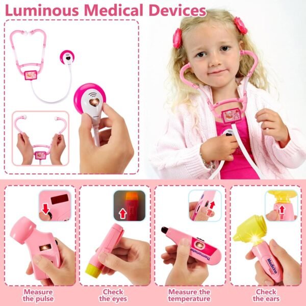 HERSITY Kids Doctors Kit Toy Medical Playset Nurses Costume Role Play Dentist Set with Carry Case Gifts for 3 4 5 6 Years Old Girls - Image 3