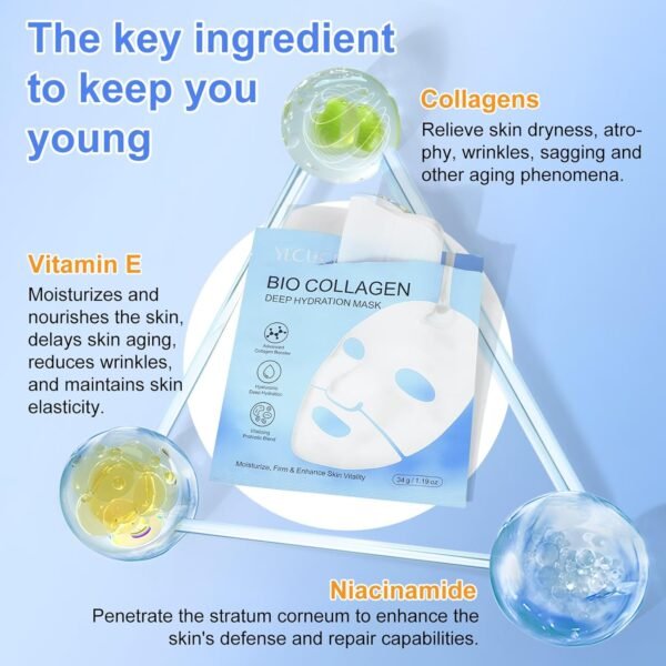 Bio Collagen Face Mask 6pcs, Intense Hydration, Reduce Fine Lines & Wrinkles, Soothing & Hydrating Overnight Hydrogel Mask - Image 3