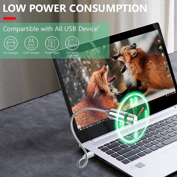 huiheng USB LED Fan, Mini LED Clock Fan with Flexible Gooseneck, Personal Silent Laptop Fan USB Powered for Home Office - Image 6