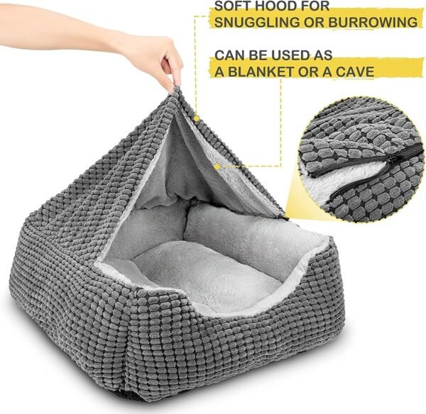 Rectangle XL Dog Bed Warm Hooded Dog Bed, Luxury Super Soft Pet Cave Bed Washable, Fits Up To 20/30/40/60lbs Pets - Image 3