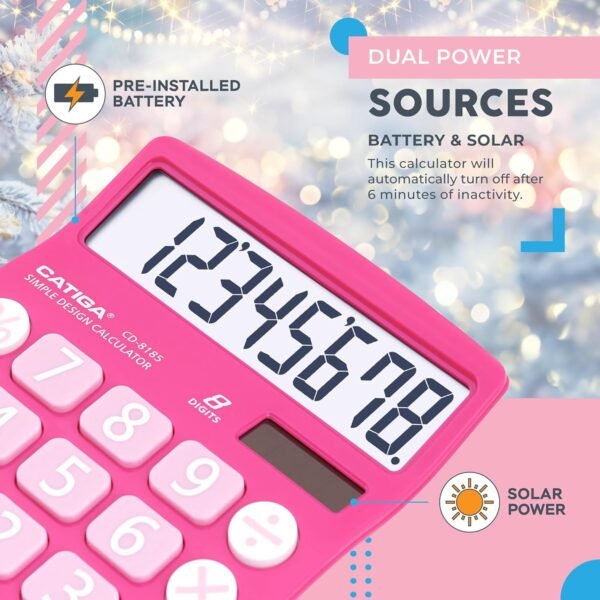 CATIGA CD-8185 Office and Home Style Calculator - 8-Digit LCD Display (Pink) - Image 3