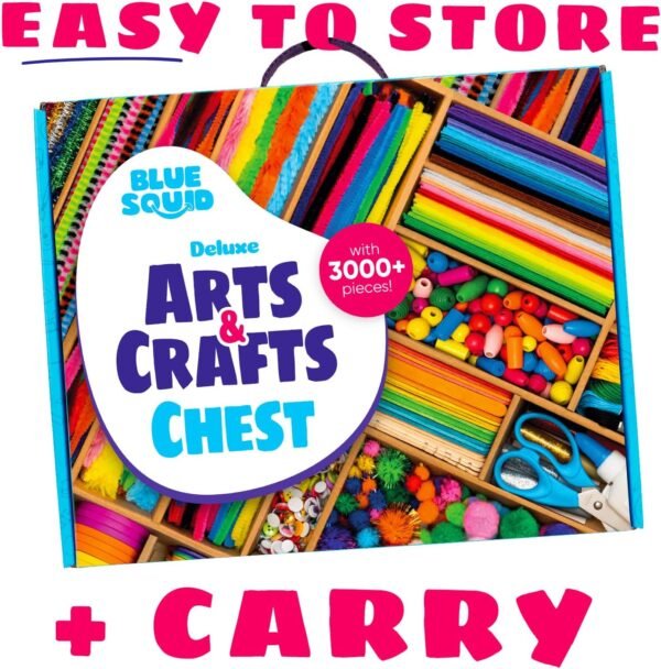 Blue Squid Arts & Crafts Chest - 3000+ pcs Deluxe Craft Supplies Box, 2 Drawers, 18 Compartments - Boys Age 4 5 6 7 8 9 10 11 12, School Art Set - Image 5